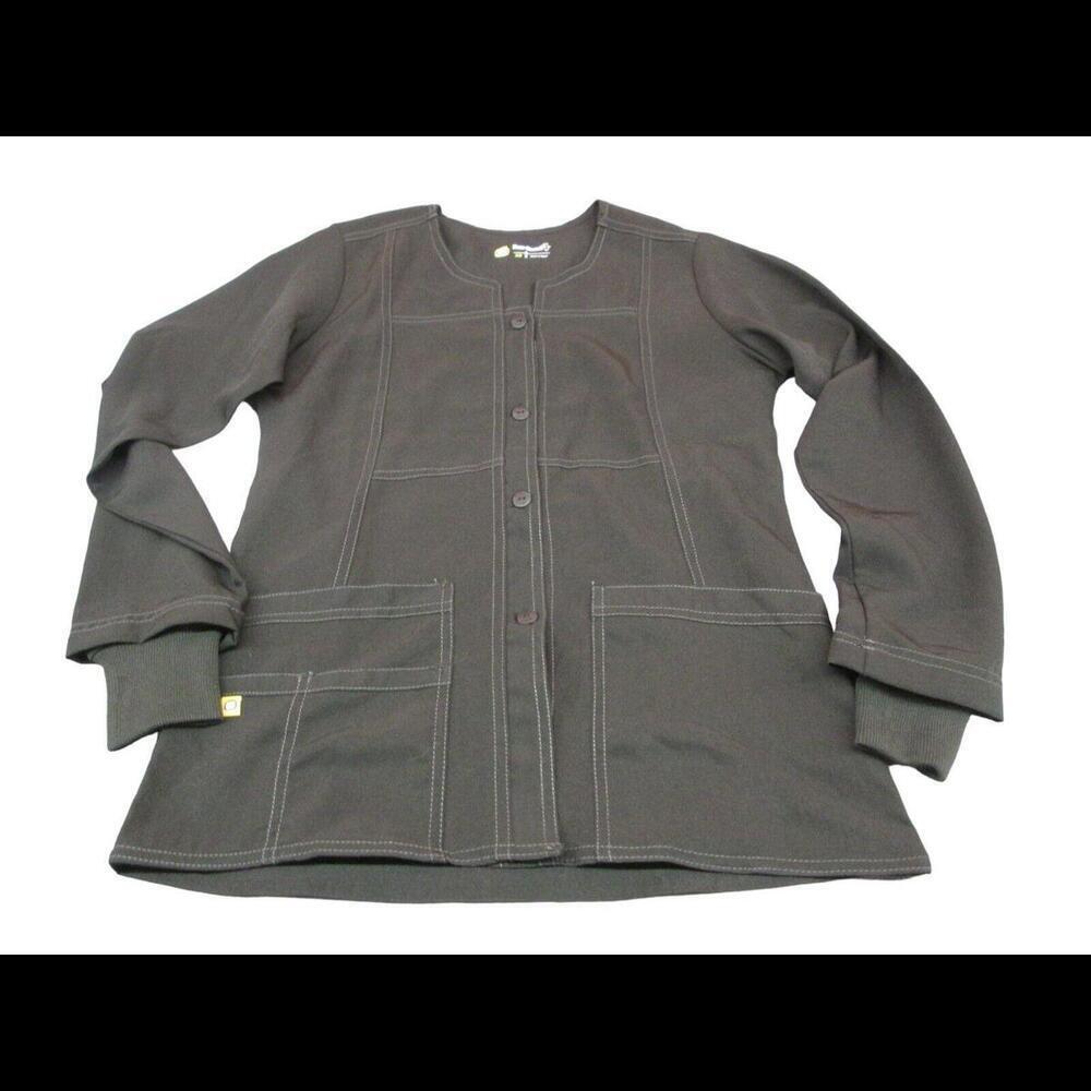 NWOT WonderWink Womens Black Snap Front 4 Stretch Scrub Jacket Ribbed Cuffs XS​​